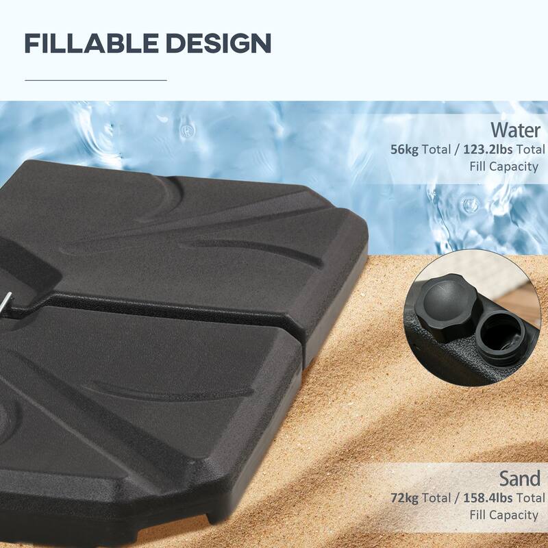 Black Four-Piece Outdoor Umbrella Base Weight Set HDPE Plastic for Cantilever Offset Umbrellas Water