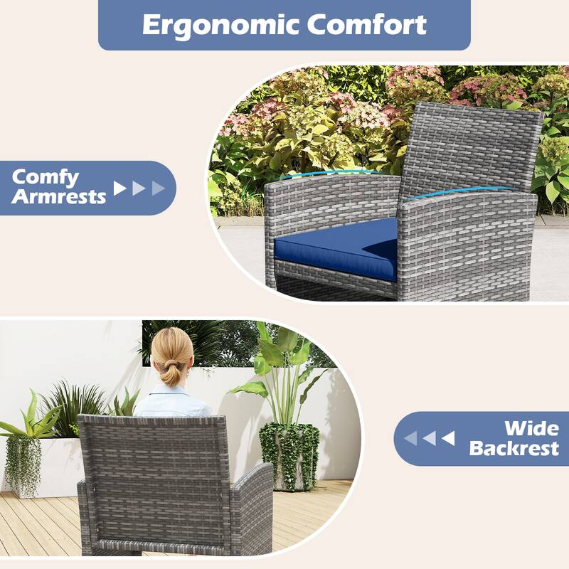 Gymax 4 Piece Patio Furniture Set Outdoor Wicker Conversation Set w/