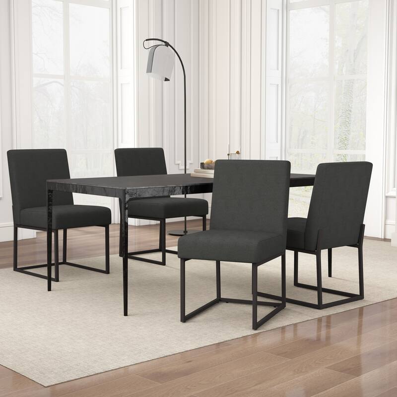 Mid Century Modern Dining Chair with Black Metal Legs - Set of 6 - Dark Grey-unstriped