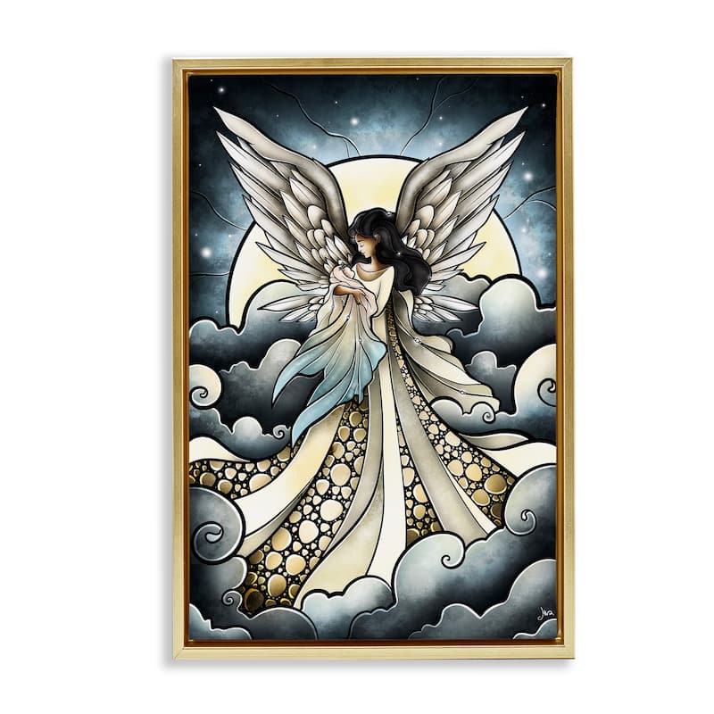 Stupell Classic Angel & Baby in Clouds Framed Floater Canvas Wall Art Design By Mandie Manzano - 21 x 31 - Gold