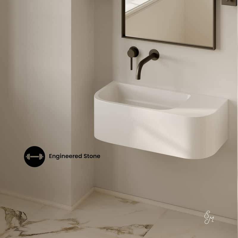 Carre 25" Solid Surface Oval Wall-Mounted Sink In Matte White - 25