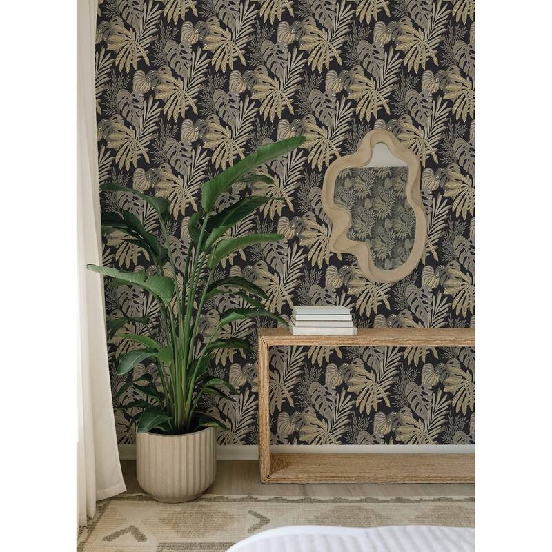 A-Street Prints Alocasia Neutral Tropical Foliage Wallpaper