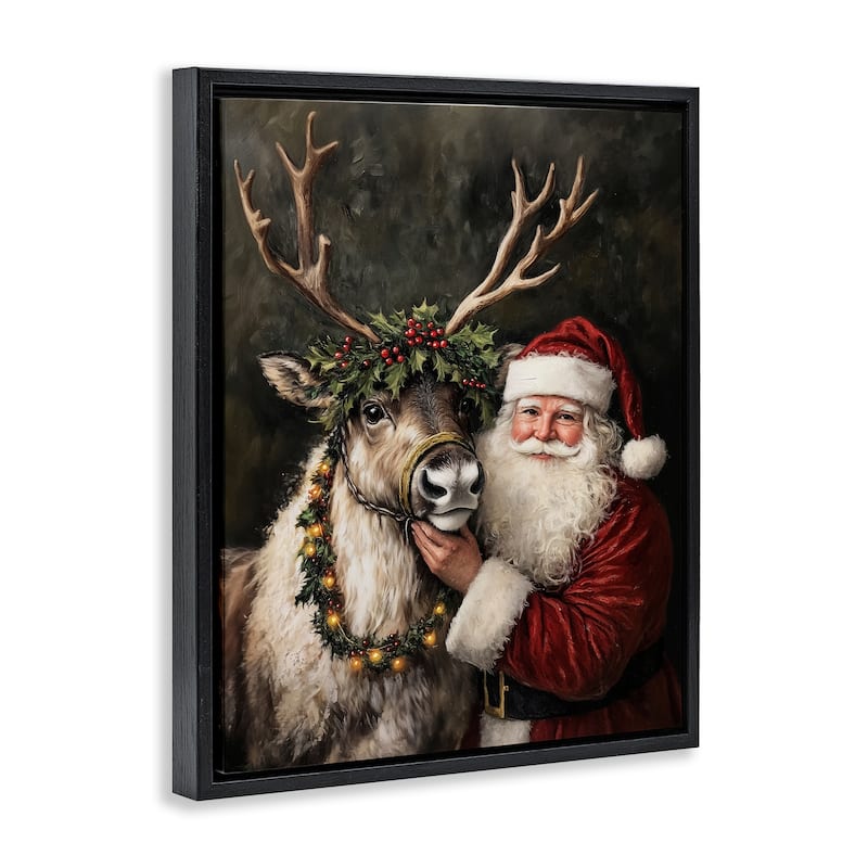 Stupell Santa & Reindeer Portrait Framed Floater Canvas Wall Art Design By Arlington Prints