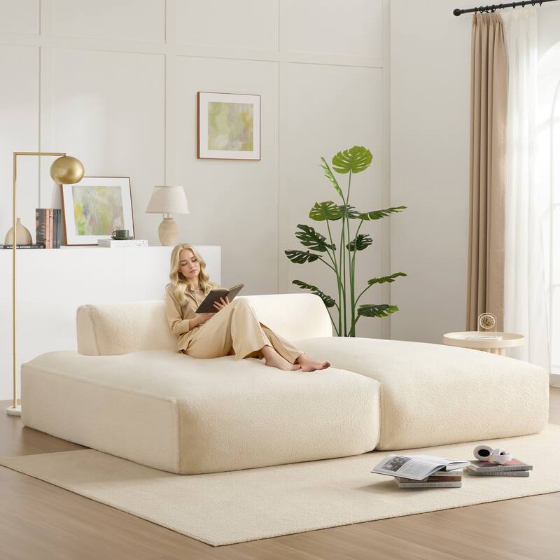 Oversized Modular Sectional Sofa,Fully Compressed,Spacious Foam-Filled Sofa Bed,2 PC Free Combination,No Assembly Required - Beige
