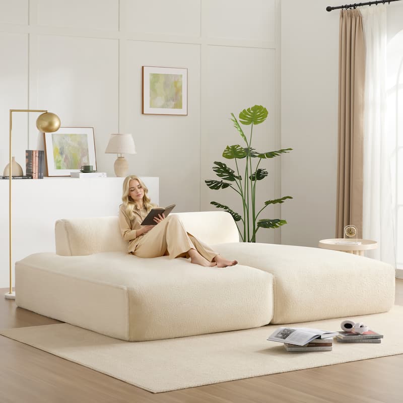 Roomfitters Foam-Filled Modular Sofa Bed with 2-Piece Free Layout, Compressed and No Assembly Floor Couch - Beige
