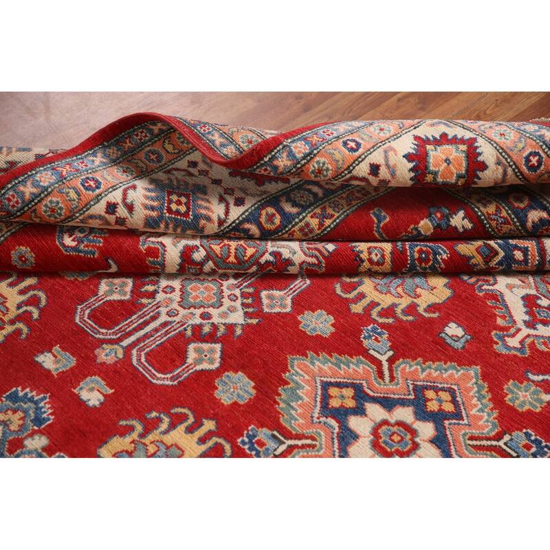 Red Traditional Kazak Area Rug Hand-Knotted Wool Carpet - 6'9" x 9'7"