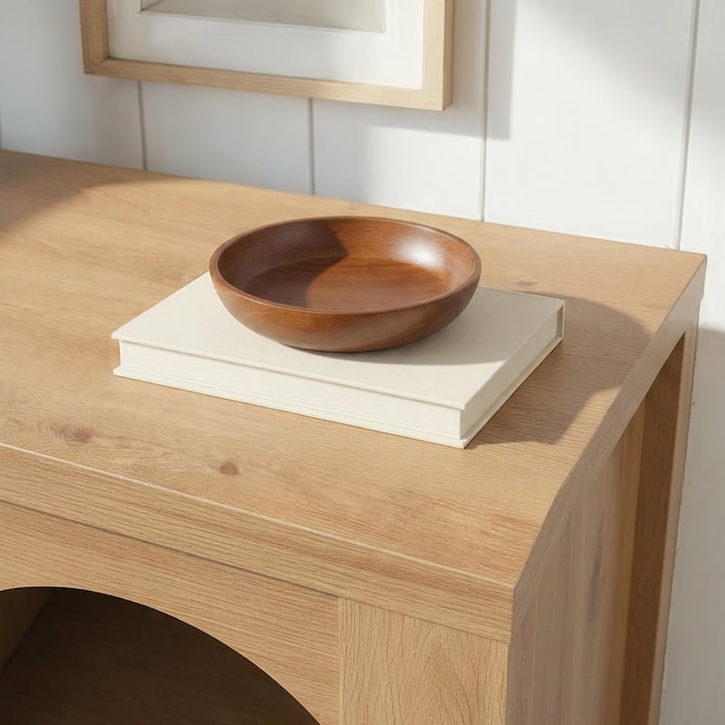 Walker Edison Modern Arched Glass Accent Cabinet with Brass Hardware