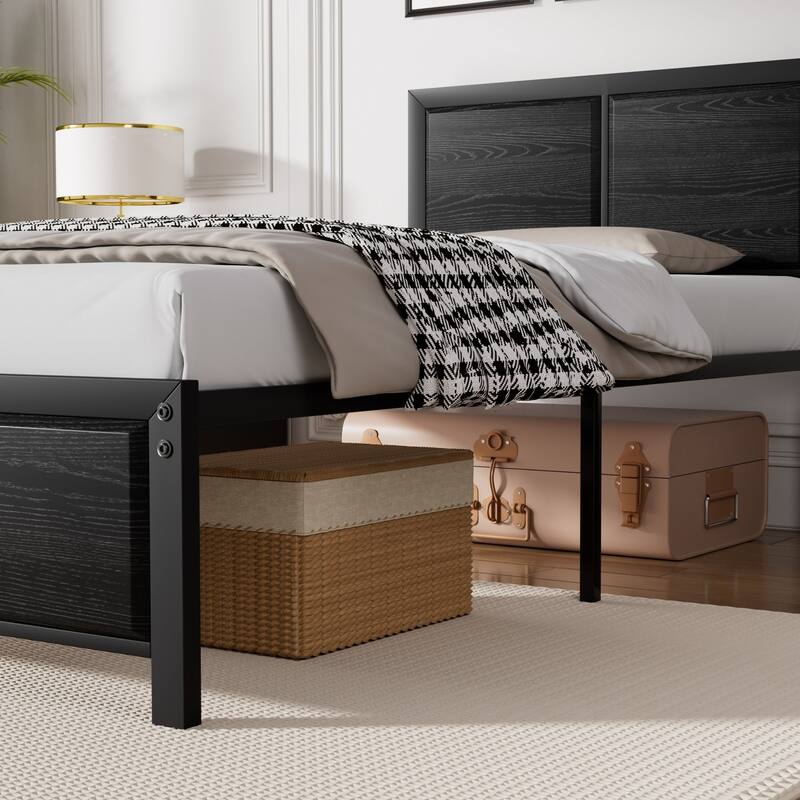 VECELO Set of 2 Platform Twin Beds 12.6" Elevated Storage Space MDF Partitioned Headboard & Footboard No Box Spring Needed