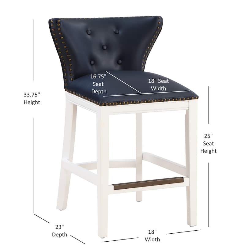 Morgan Midnight Blue Faux Leather and White Wood Counter Stool by Greyson Living