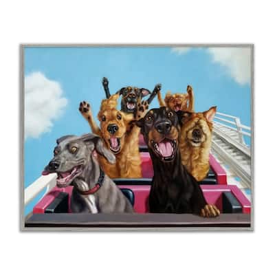 Stupell Dogs Riding Roller Coaster Funny Amusement Park Framed Giclee Texturized Art by Lucia Heffernan