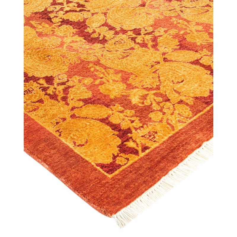 Overton Hand Knotted Wool Traditional Abstract Pink Area Rug - 4' x 6'
