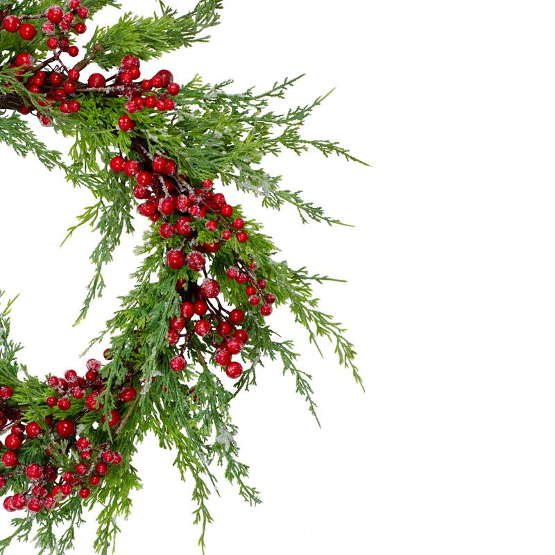 Frosted Red Berries Artificial Christmas Wreath - 26-Inch Unlit - 26"