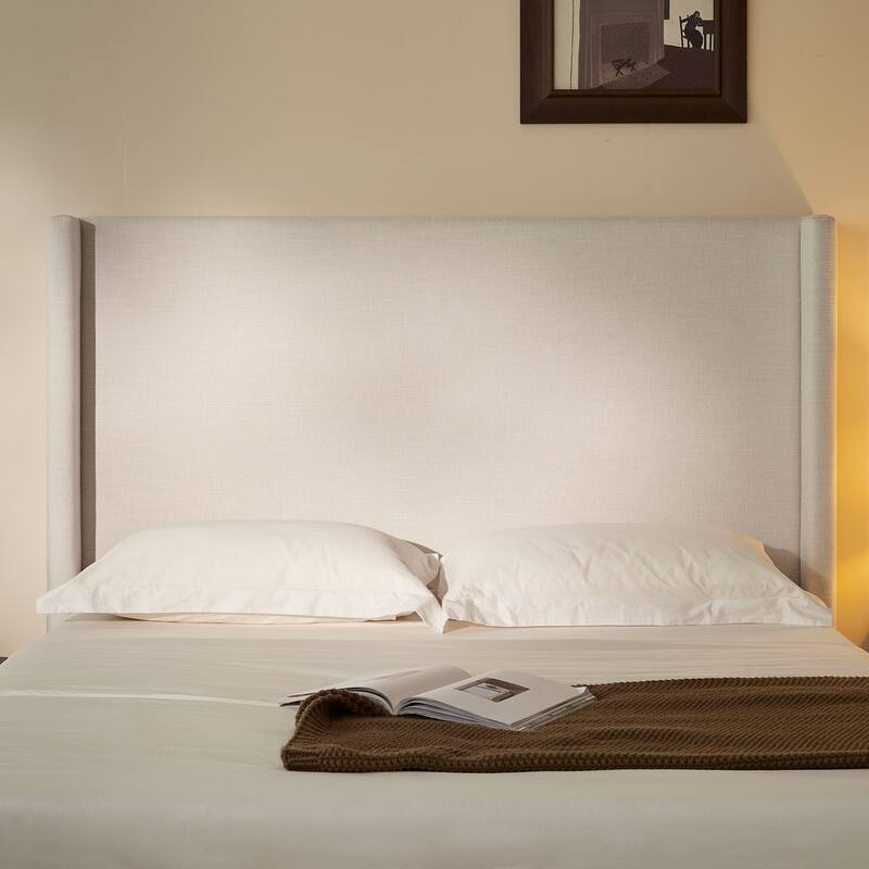 Hosford Upholstered Wingback Bed / Upholstered Wood Base Platform Bed / 52.5" High Headboard / No Box Spring Needed / Queen