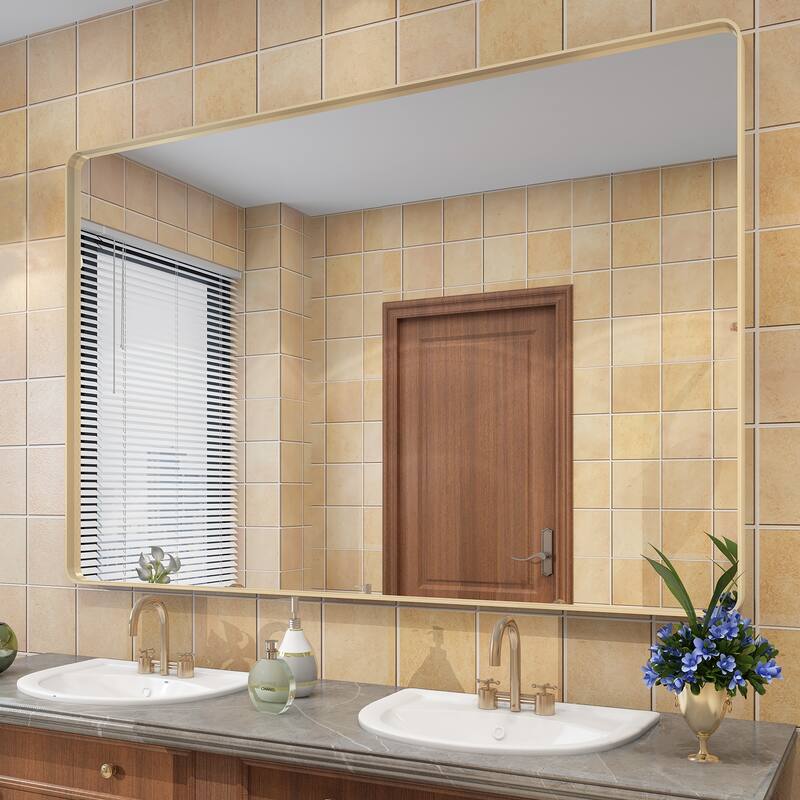 Modern Metal Frame Wall Mounted Bathroom Vanity Mirror - 60x40 - Gold