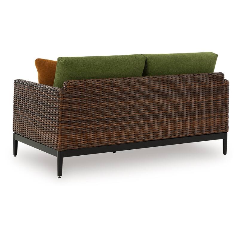 Izon Outdoor Loveseat, 2 Throw Pillows, Green, Brown Woven, 60 Inch