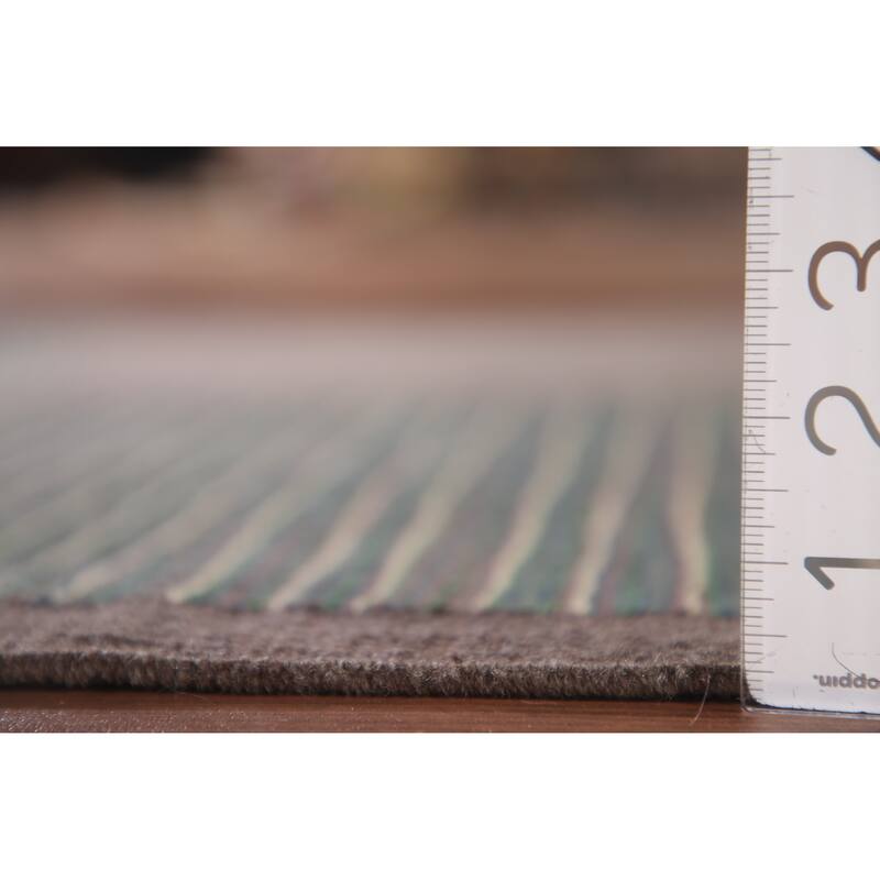 Striped Brown/ Green Kilim Oriental Area Rug Flatweave Wool Carpet - 3'5"x 5'1"