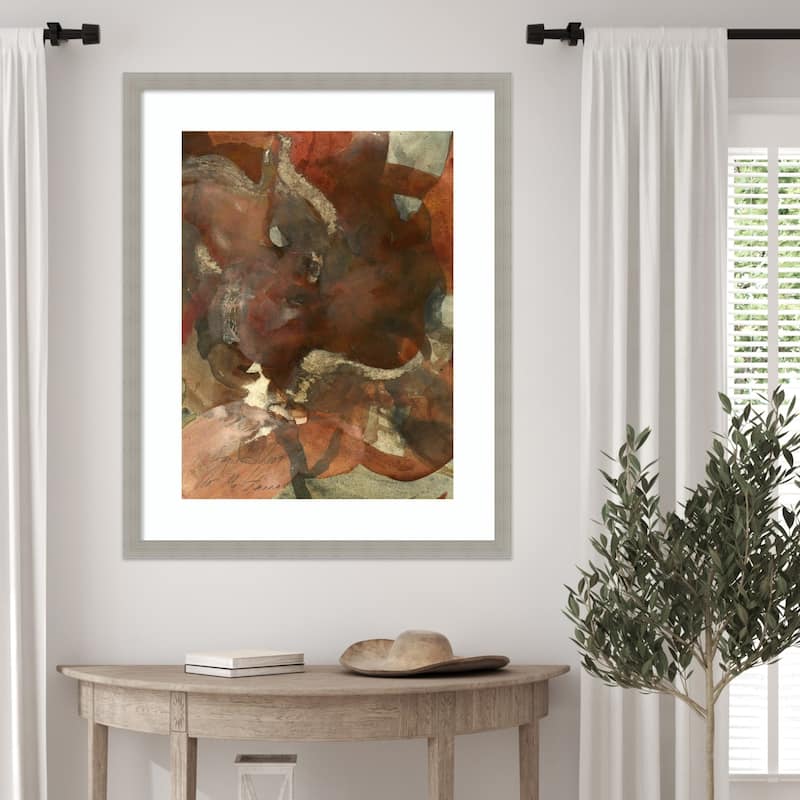 Organic Shapes in Earthy Tones of Brown and Green by Ute Rathmann Wood Framed Wall Art Print