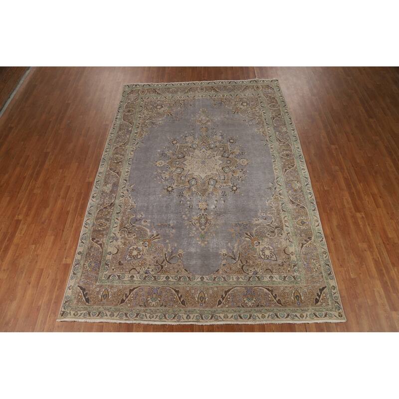 Gray Tabriz Persian Vintage Area Rug Handmade Wool Carpet - 8'0"x 11'4"