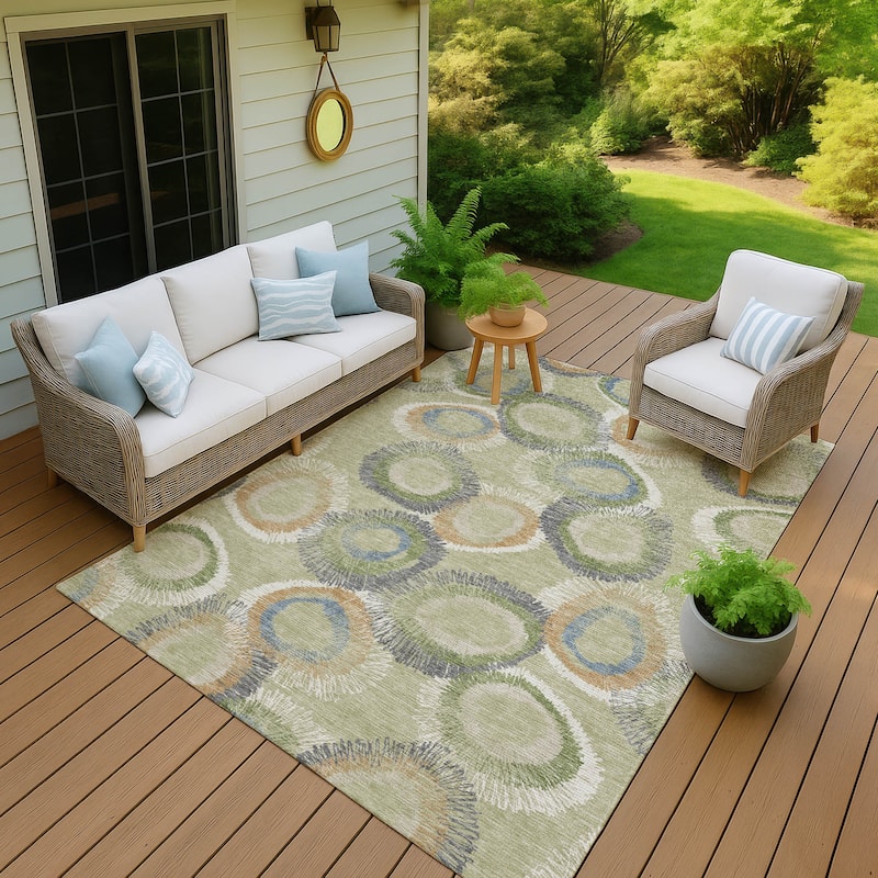 Machine Washable Indoor/ Outdoor Modern Spikey Chantille Rug - Aloe - 10' x 14'