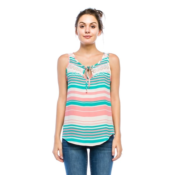 Simply Ravishing Women's Front Tie Stripe Tank Top w/ Lace Trim (Size: S - 3X)