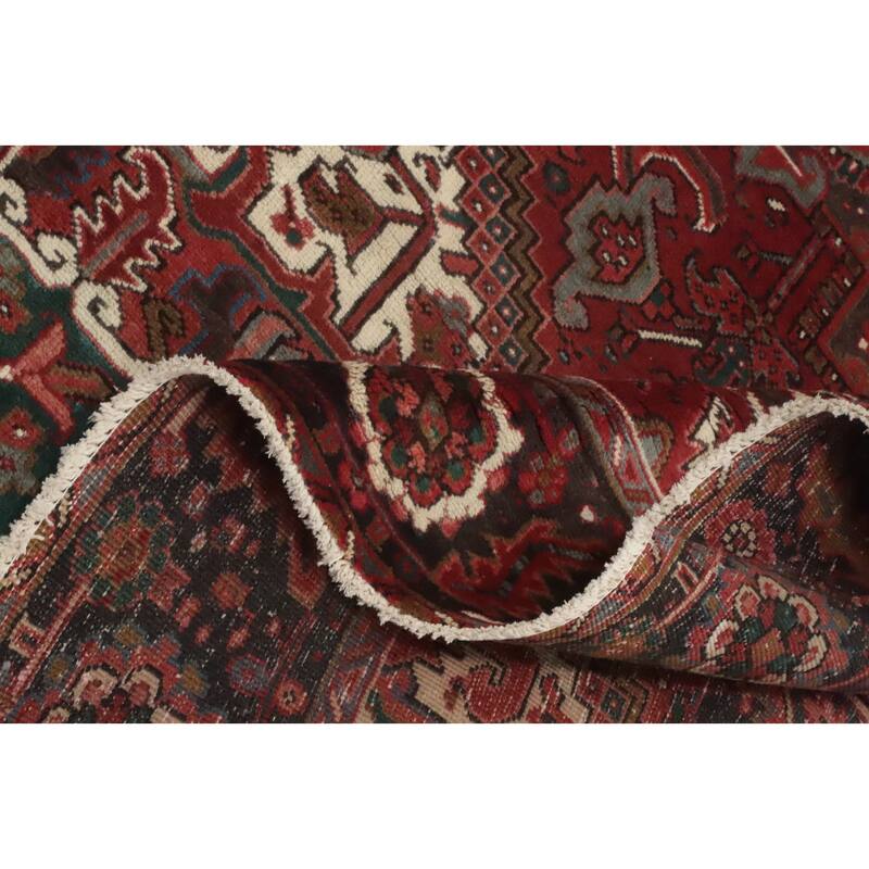 Hand Knotted Oriental 100% Wool Carpet Traditional Medallion Red Heriz Area Rug - 8' 10'' X 7' 1''