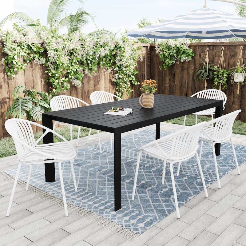 Patio Dining Chairs Set of 2 Modern Stackable Chairs with Breathable Plastic Backrest and Metal Legs for Outdoor, Backyard