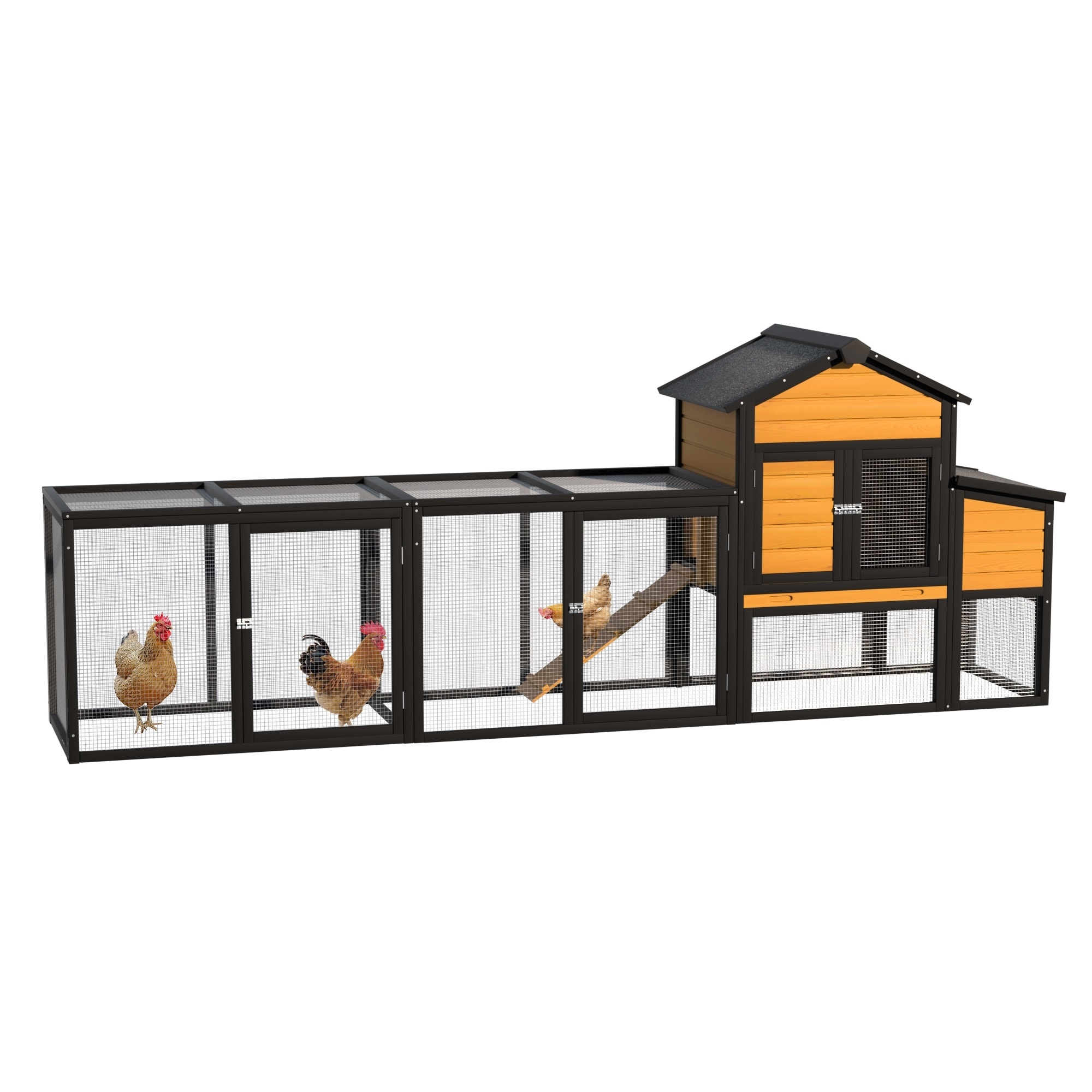 120 in Pull Out Tray Solid Wood Chicken Coop With Run