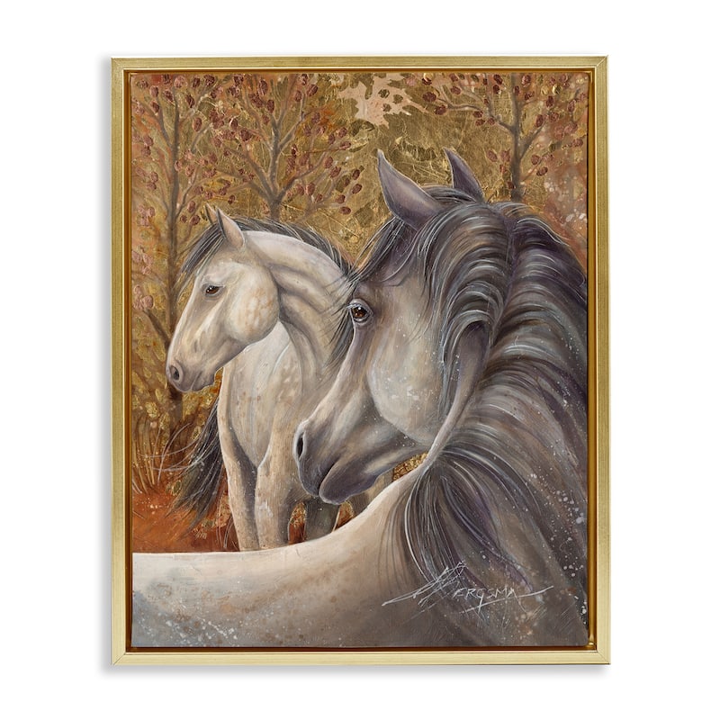 Stupell Horses in Autumnal Forest Framed Floater Canvas Wall Art Design By Jody Bergsma - 25 x 31 - Gold