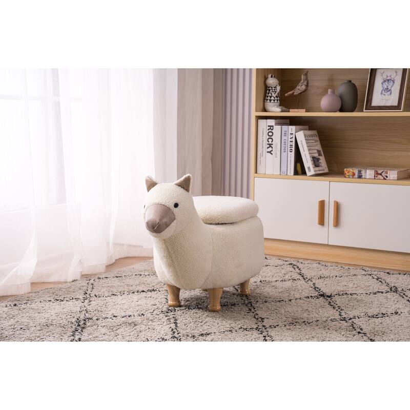 Animal Llama Kids Indoor Storage Ottoman - Off White