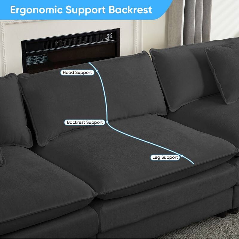 Mixoy 113''U-Shaped Modular Sectional Sofa, 5-Seat Cloud Couch with 2 Ottomans,Modern Chenille Sleeper Sofa,Deep Seat Couches