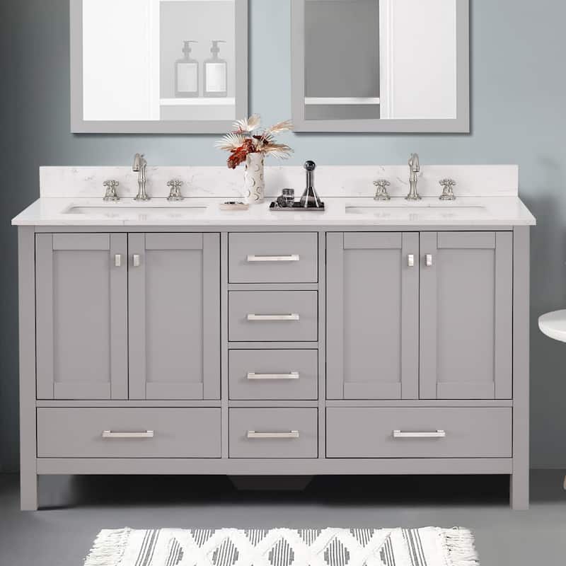StarrySky 60 inch Undermount Double Sink Bathroom Vanity with Engineered Carrara Marble Top