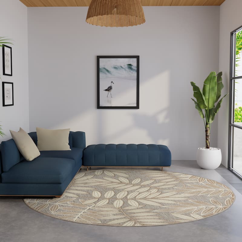 Nourison Alice Indoor/Outdoor Floral Area Rug - 7'10" x Round - Natural