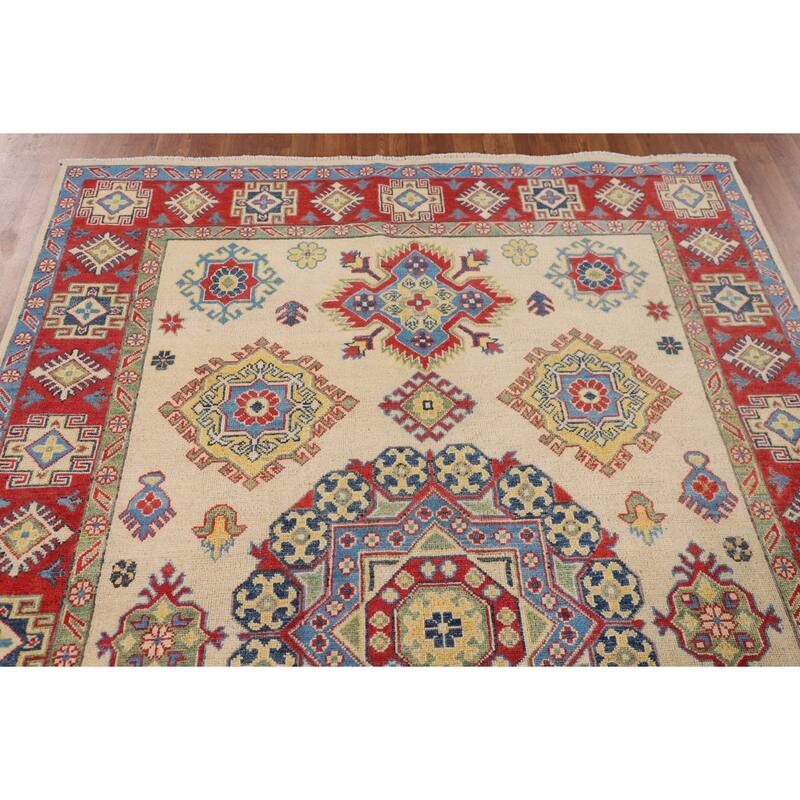 Oriental Beige Kazak Rug Hand-Knotted Wool Carpet - 5'6" x 7'8"