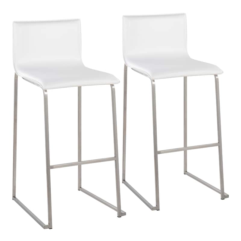 Silver Orchid Mara Upholstered 29" Fixed-Height Bar Stool - Set of 2 - White/Stainless Steel