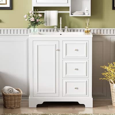 30 inch MDF Freestanding Bathroom Vanity Set with Integrated Ceramic Sink and Soft-Close Drawer