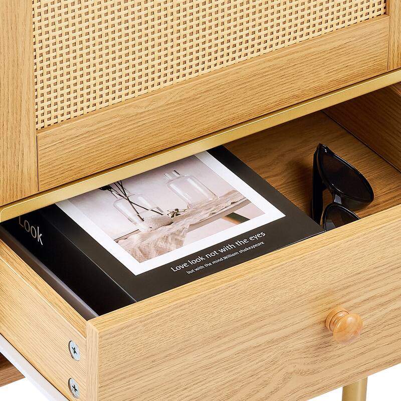 CO-Z Boho Rattan Nightstand End Table with Storage