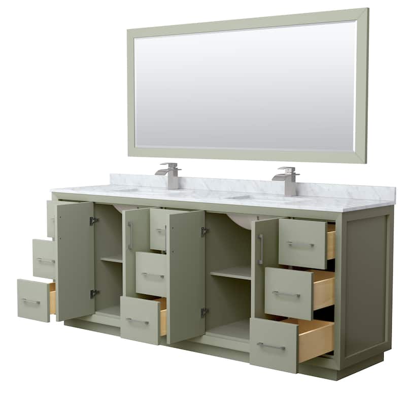 Strada 84-Inch Double Vanity Set, Carrara Marble Top, 70-Inch Mirror