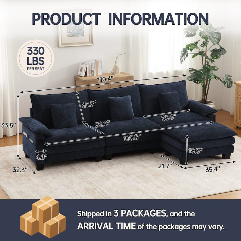 Living Room Furniture Sets, Modular Sectional Sofa Set with Ottoman for Living Room, Convertible Sofa Couch