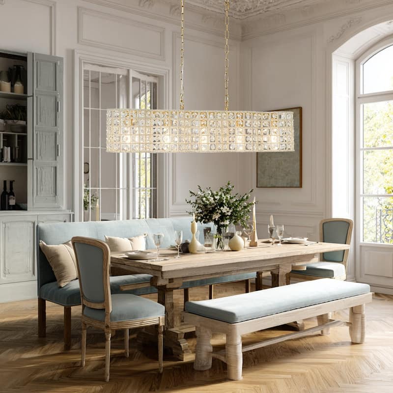 Classic 5-Light Crystal Curved Cage Island Pendant Chandelier