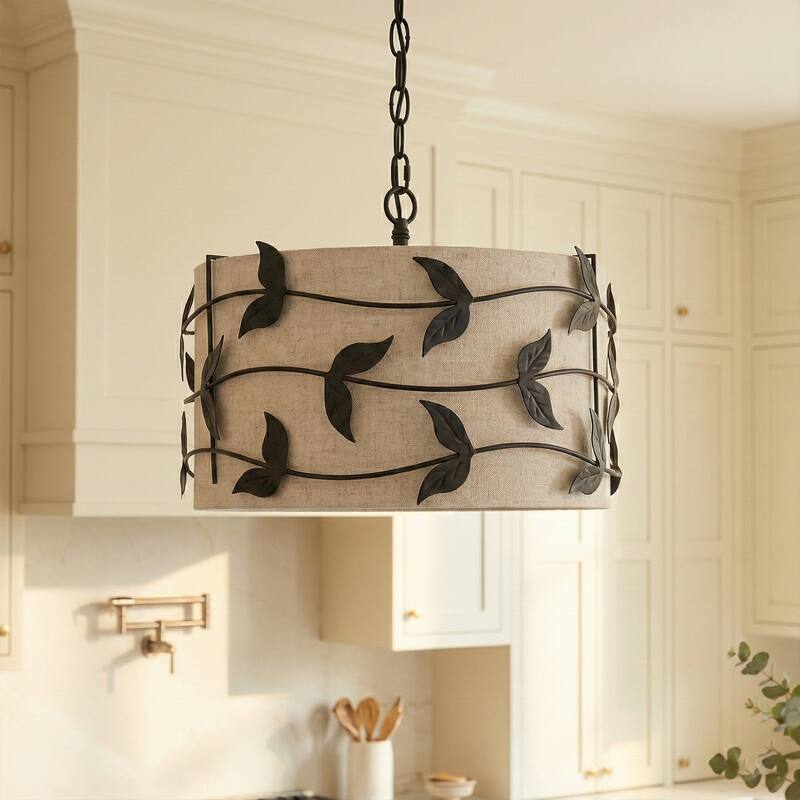 Acroma 4-light Gold/Black Ceiling Cotton Drum Light