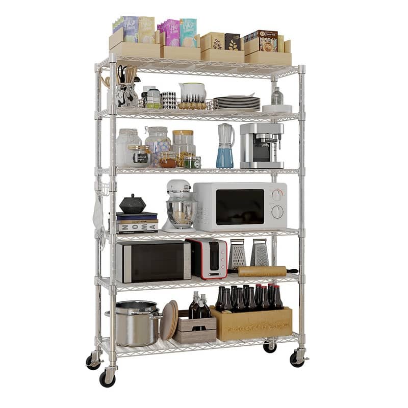 6-Tier NSF-Certified Steel Wire Shelving Rck with Wheels