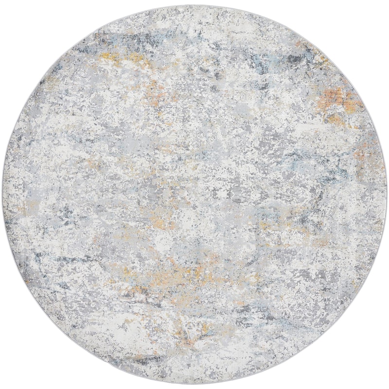 Livabliss Hassler Modern Abstract Area Rug - Grey/Yellow - 7'10" x 7'10" Round