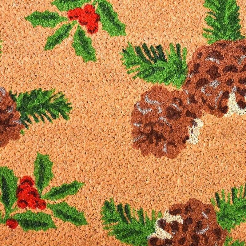 HomeRoots 17" X 29" Brown Red And Green Christmas Outdoor Coir Door Mat - 17.00' X '29.00