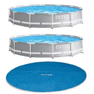 Intex 12ft x 30in Prism Frame Pool, Pump (2 Pack) w/ Pool Solar Cover Tarp,Blue