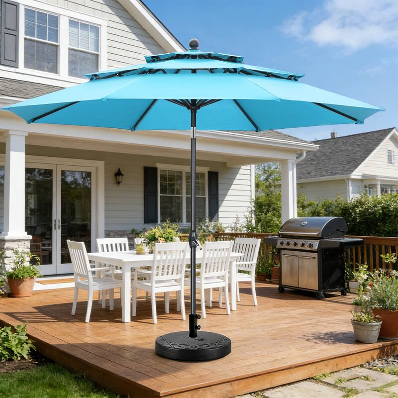 Ainfox 10 ft Patio Umbrella with Base 3 Tiers Outdoor Market Umbrella - Blue