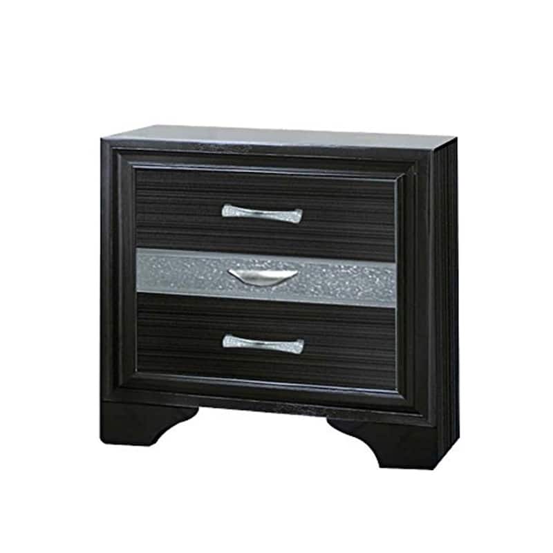Black Nightstand with Three Drawers and Crystal Accents - Contemporary Bedside Organizer