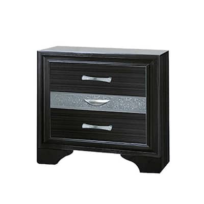 Black Nightstand with Three Drawers and Crystal Accents - Contemporary Bedside Organizer