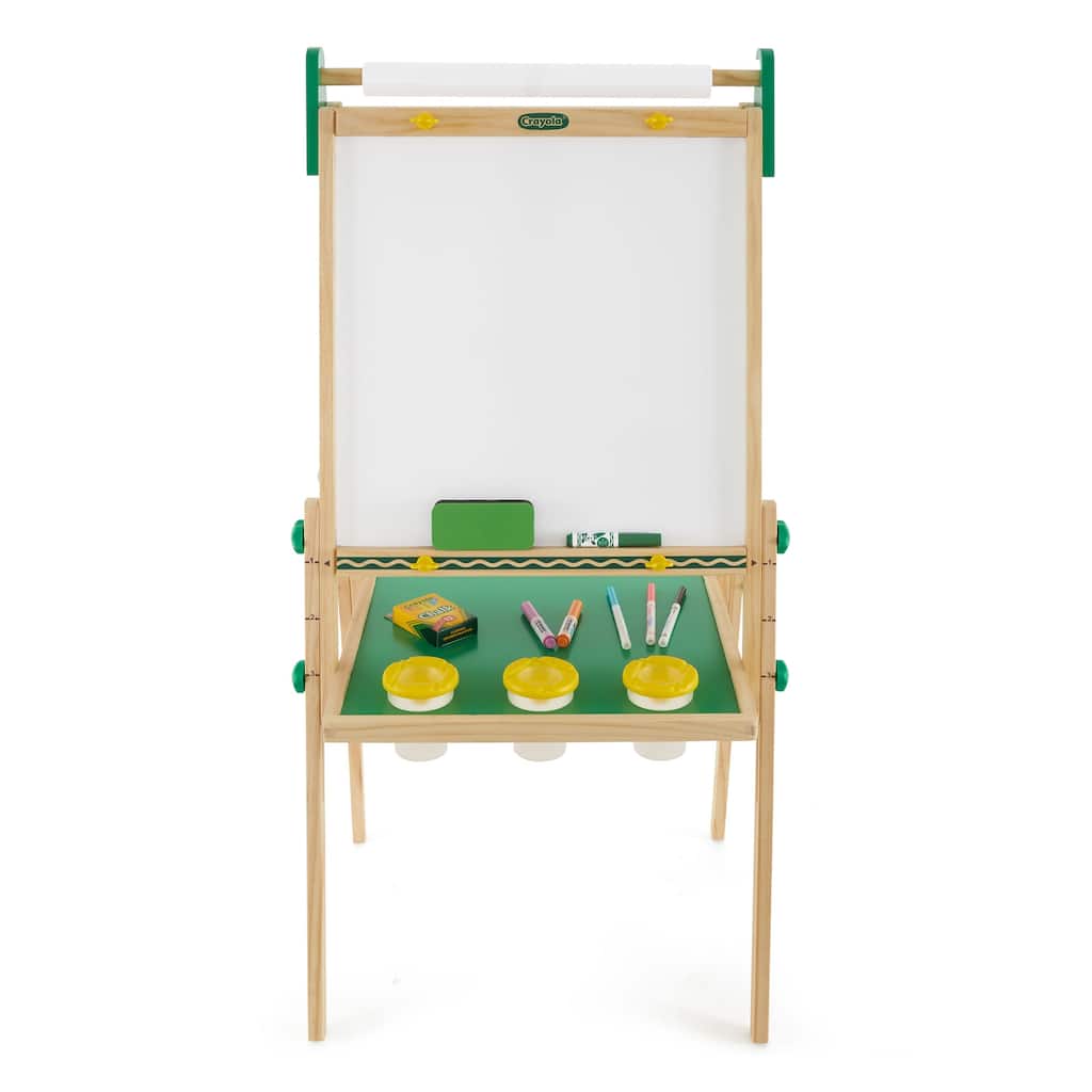 Crayola Kids Dual Sided Wooden Art Easel with Chalkboard and Dry Erase Supplies - 10