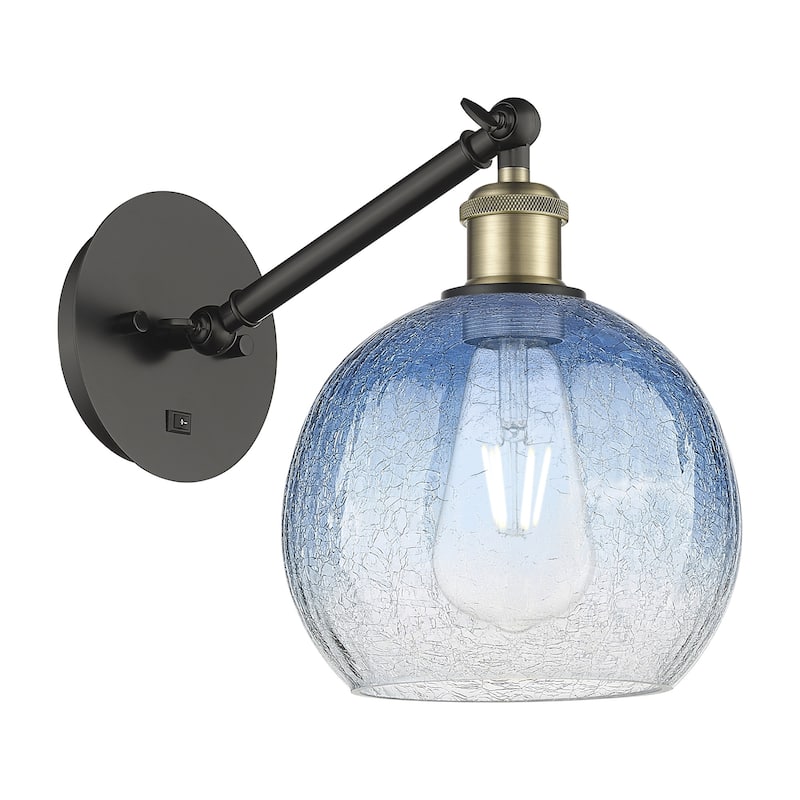 Innovations Lighting 317-1W-11-8 Brookhaven Globe Sconce Brookhaven - Black Antique Brass / Sapphire Blue