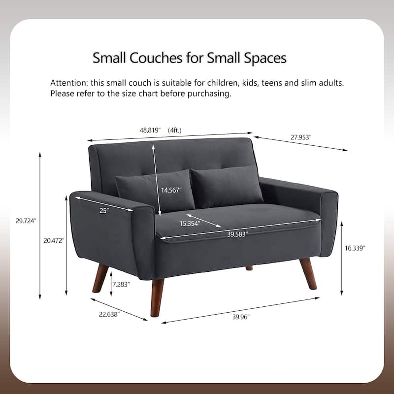 48.82" Small Tufted Loveseat Sofa 2 Set with Tapered Wood Legs